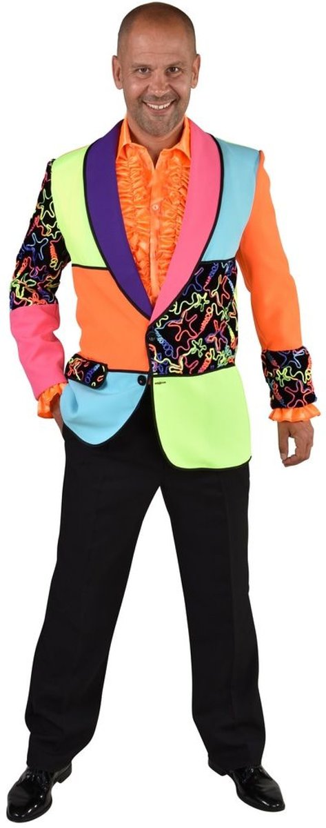 Jaren 80 & 90 Kostuum | Grote Kleurige Vlakken Jaren 80 Neon Swirls Colbert Man | Large | Carnaval kostuum | Verkleedkleding